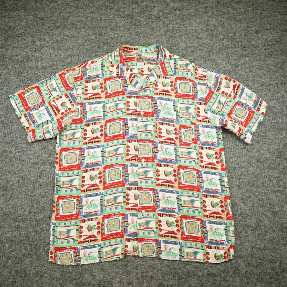 Barn Fly Shirt Mens Large White Red‎ 100% Rayon Camp Beach Lightweight